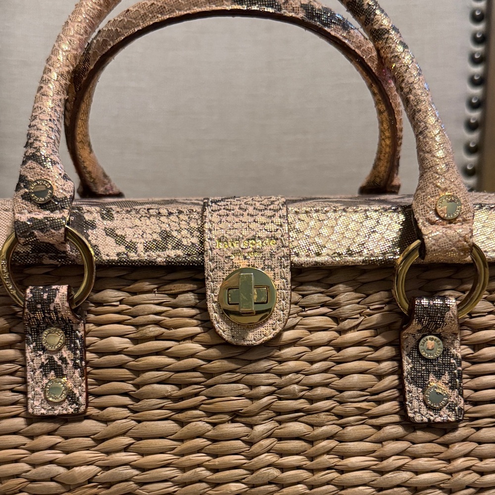 Kate Spade Brown Woven Wicker Satchel with Snakeskin Accents - Picture 2 of 16